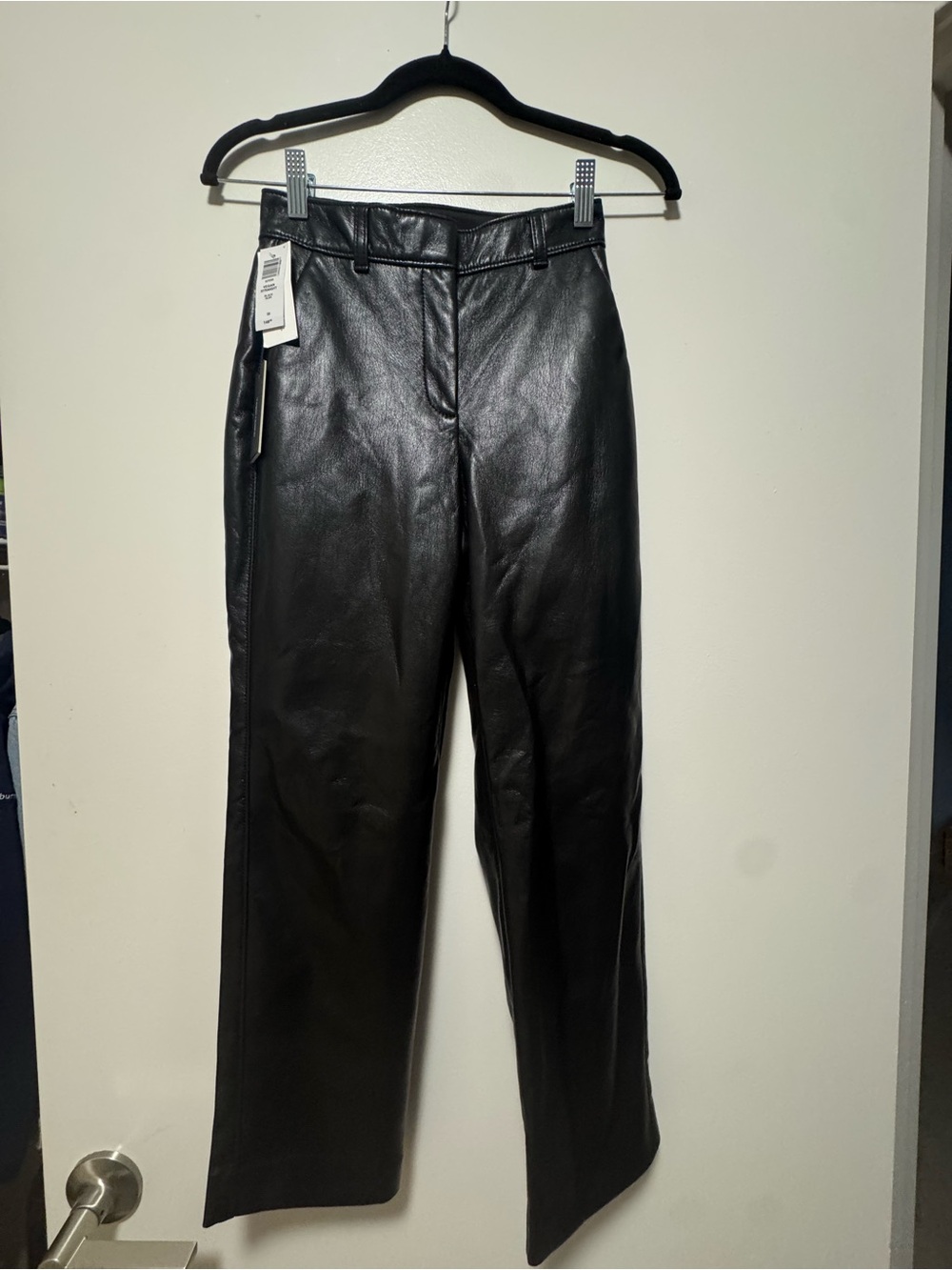 Aritzia Babaton Black Vegan Leather Straight-Leg Pants